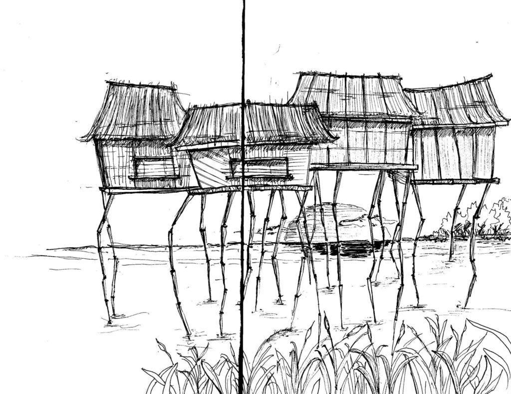 Plusieurs cabanes sur pilotis
