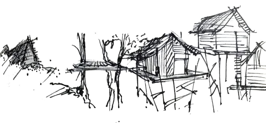 Dessin de cabanes qui se métamorphosent