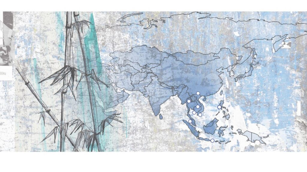Carte de l'Asie du Sud-Est montrant les lieux d'où ont été dessinés les cabanes